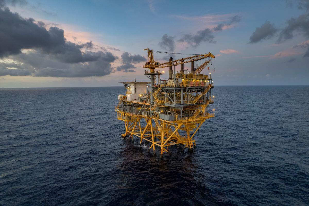 Offshore platform shown in the ocean